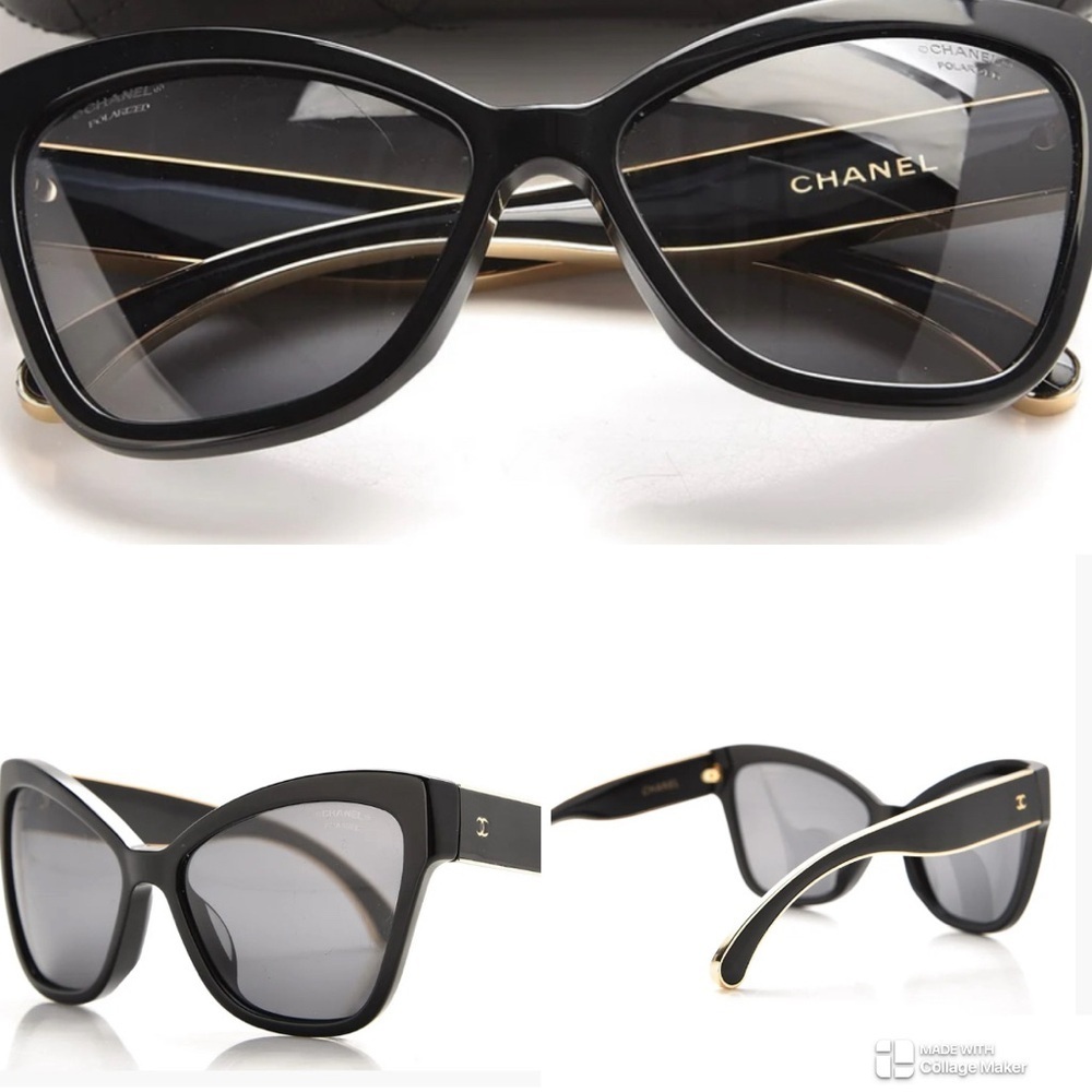 CHANEL Elegant Black and gold trim Sunglasses with accessories FLAWLESS - Picture 5 of 16